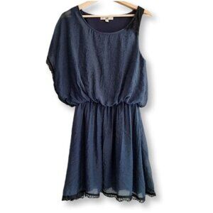 YA Los Angeles / Asymmetrical Light Crinkle Sheer Fabric Mini Dress Blue Sz M